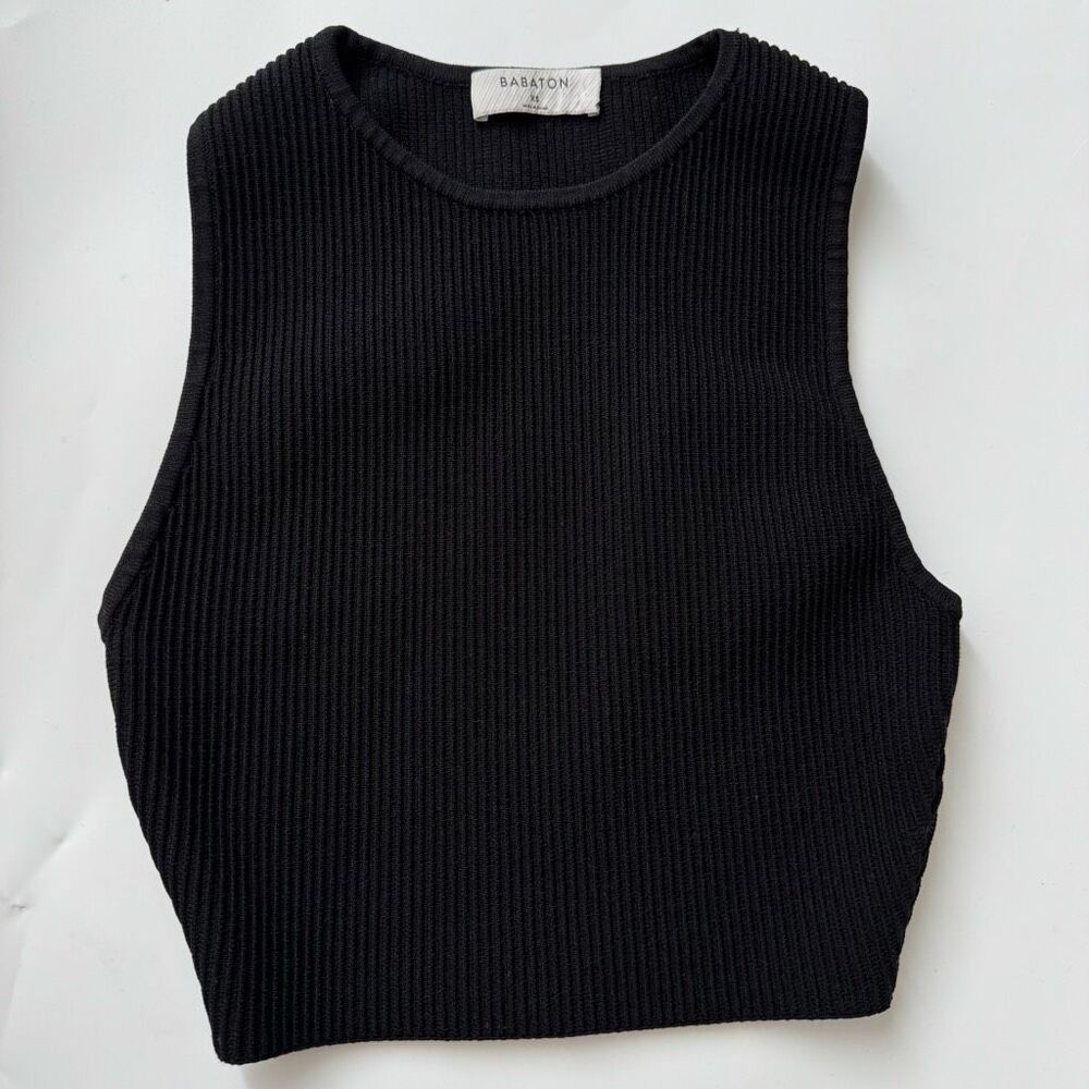 Aritzia Babaton Sculpt Knit Racer High Neck Crop Tank Black Compressive Size XS